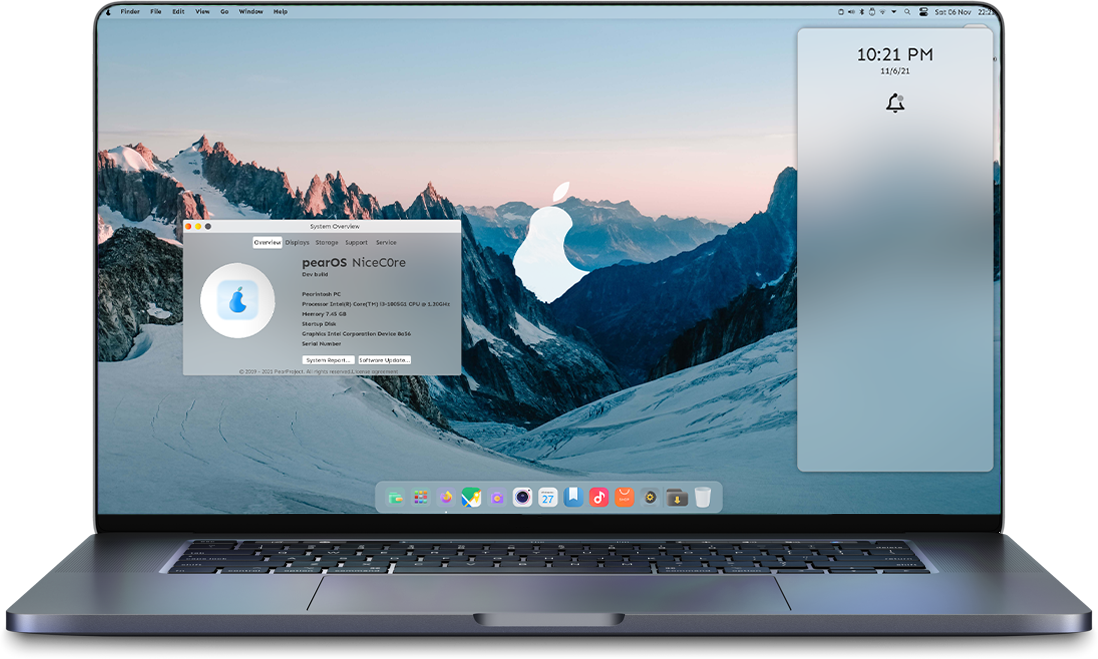 Laptop running pearOS Catalina
